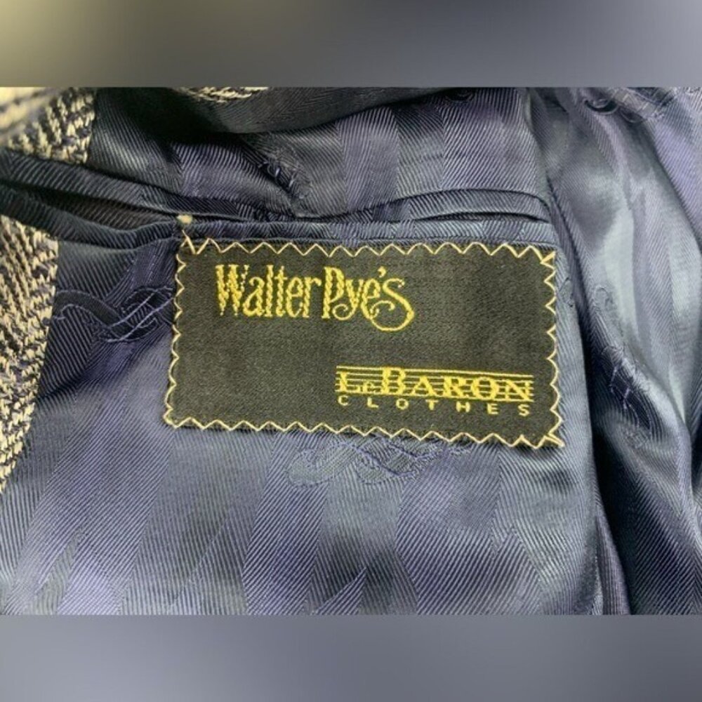 Vintage Walter Pye's LeBaron Clothes Blazer Jacket Dark Blue Herringbone 43L EUC - Picture 9 of 14